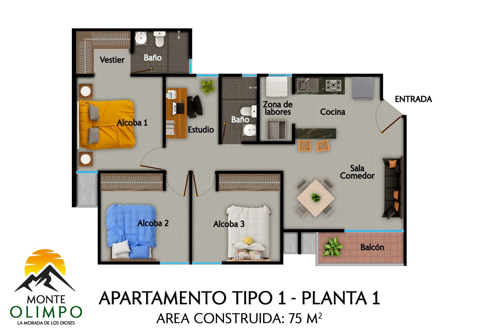 Plano del apartamento tipo 1 de Monte Olimpo